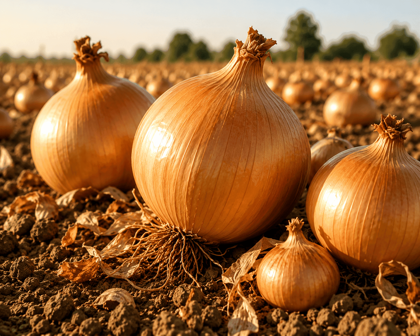 Premium yellow onions in the field