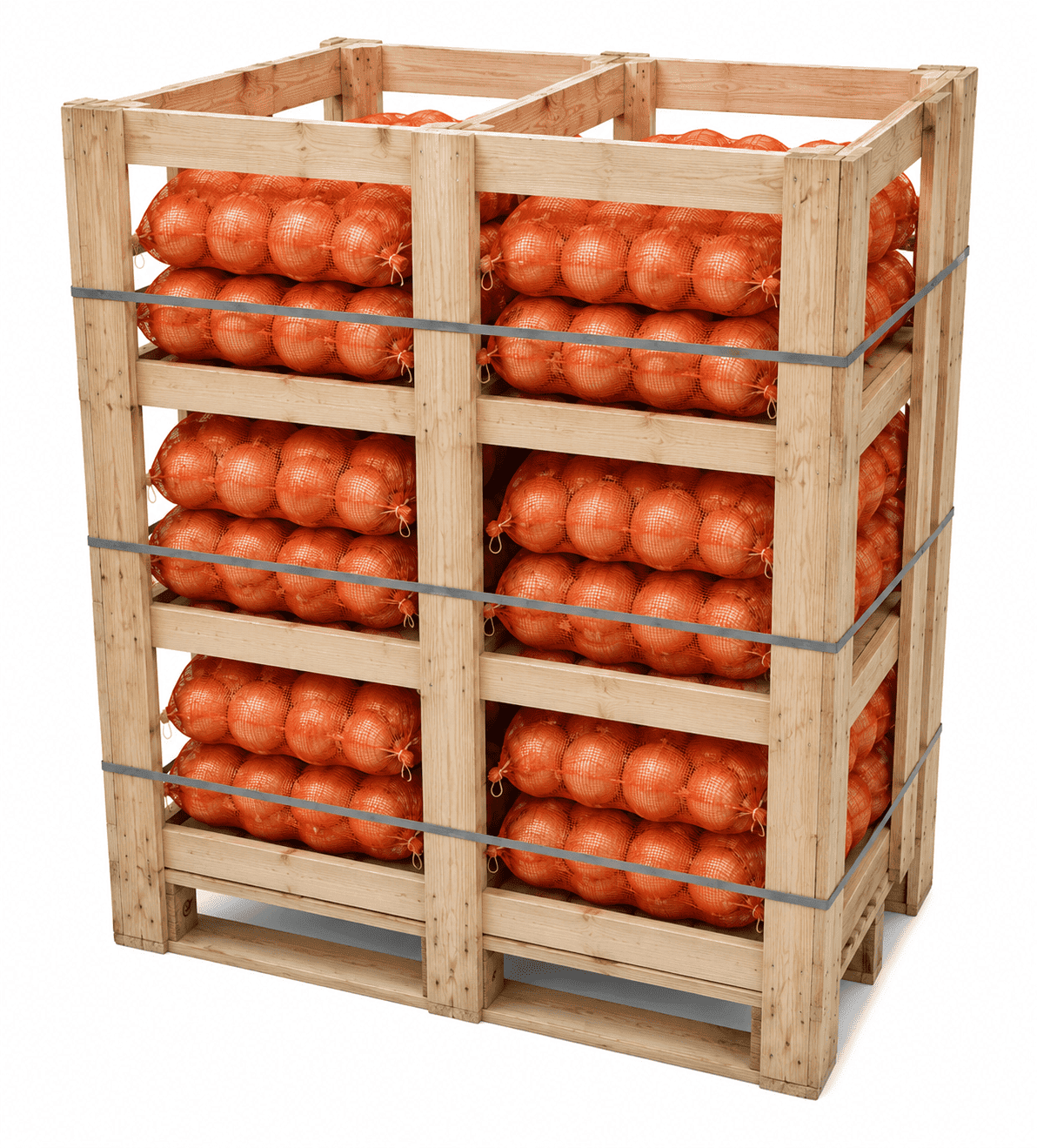 Wooden pallet loaded with onion bags
